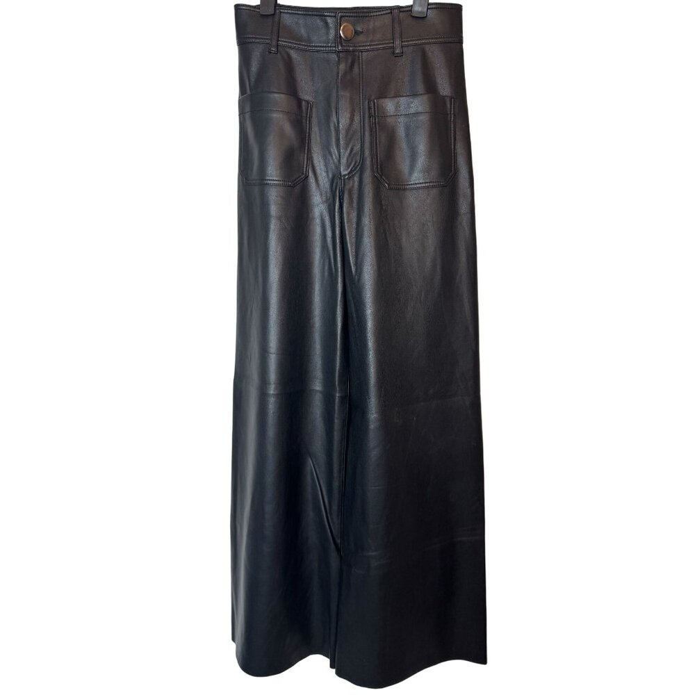 Zara Black Size 0 Faux Leather Wide-Leg Culottes Front & Back Pockets
